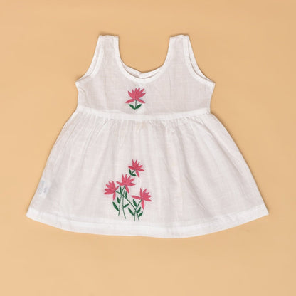 White Pure Cotton Hand Embroidered Baby Dress Combo - Set of 3 | Verified Sustainable by Brown Living™