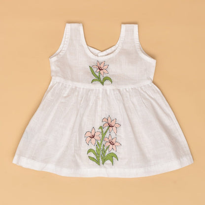 White Pure Cotton Hand Embroidered Baby Dress Combo - Set of 3 | Verified Sustainable by Brown Living™