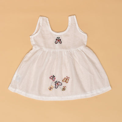 White Pure Mulmul Hand Embroidered Baby Dress Combo - Set of 2 – Kids Frocks & Dresses on Brown Living™. SKU: STRCOTMULFROCOM03 - S. Img 11.