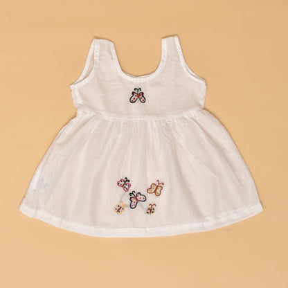 White Pure Mulmul Hand Embroidered Baby Dress Combo - Set of 2 | Verified Sustainable by Brown Living™
