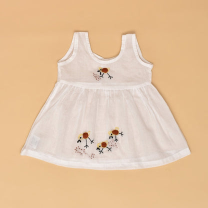 White Pure Mulmul Hand Embroidered Baby Dress Combo - Set of 2 | Verified Sustainable by Brown Living™