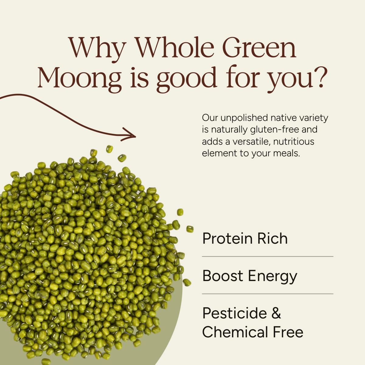 Whole Green Gram (Moong) | Unpolished | Protein - Rich | 500g | Verified Sustainable by Brown Living™