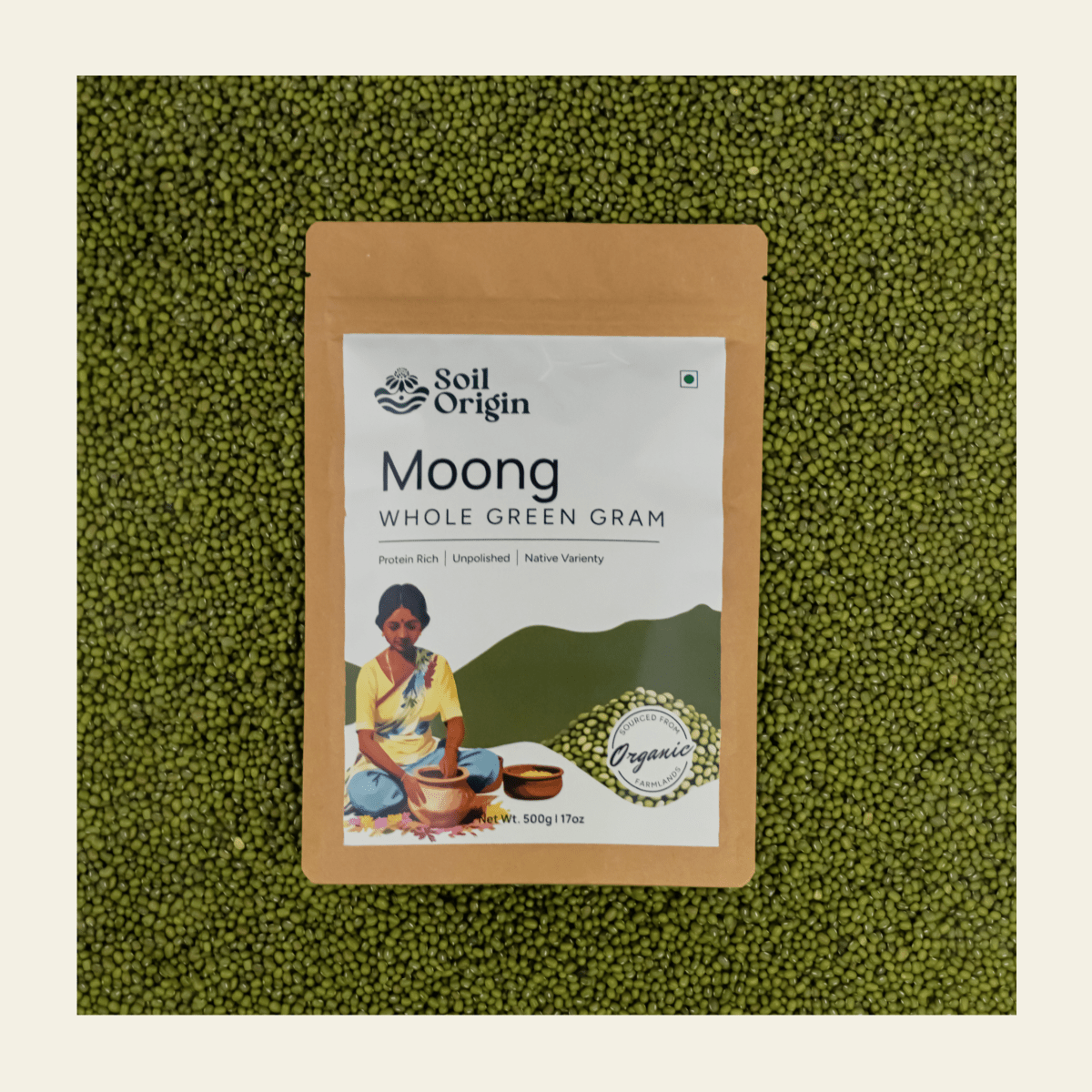 Whole Green Gram (Moong) | Unpolished | Protein - Rich | 500g | Verified Sustainable by Brown Living™