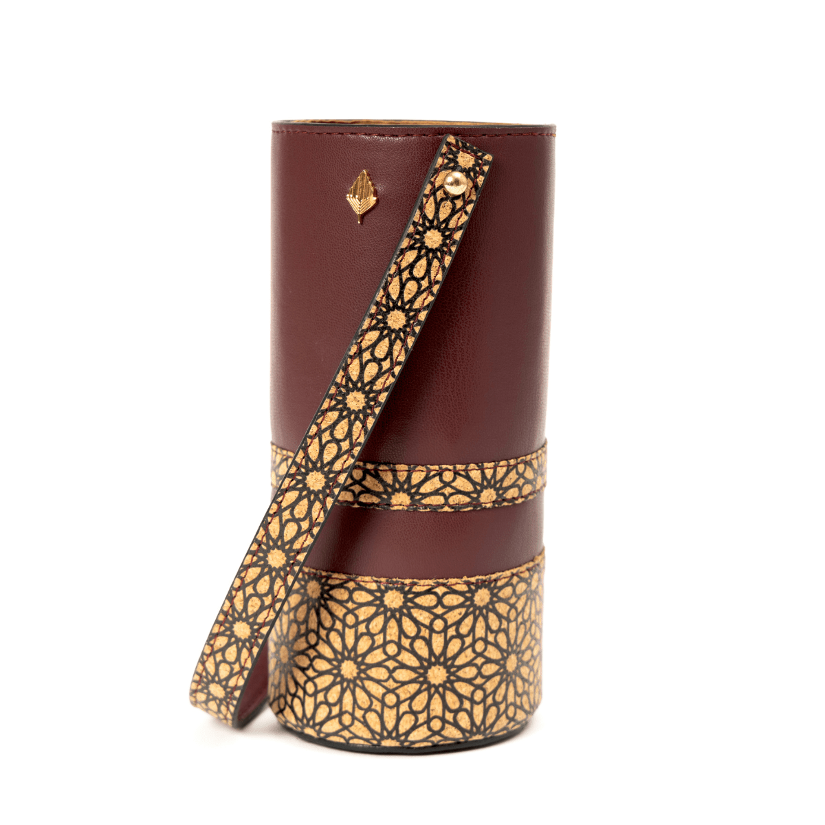 Wine Bottle Carry Case – Plant Leather & Printed Cork (Maroon) | Verified Sustainable by Brown Living™