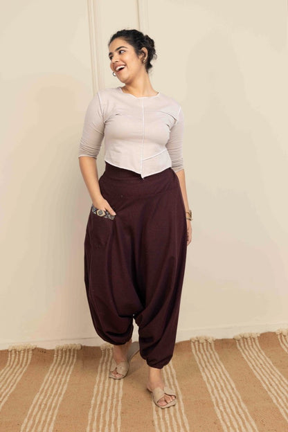 Women's Aladdin Harem Pants | Maroon | Verified Sustainable by Brown Living™