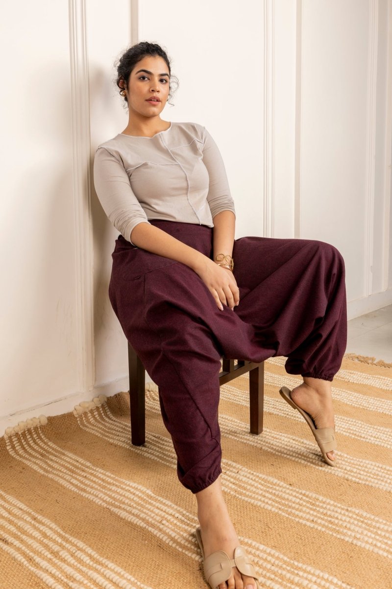 Women's Aladdin Harem Pants | Maroon | Verified Sustainable by Brown Living™