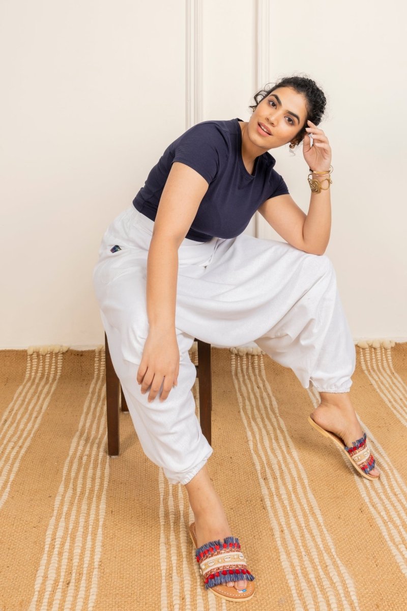Women's Aladdin Harem Pants | White | Verified Sustainable by Brown Living™