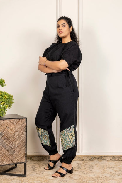 Women's Hopper Joggers | Black With Patterned Patch | Fits Waist Sizes 30 to 38 Inches | Verified Sustainable by Brown Living™