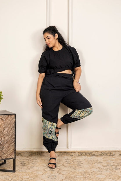 Women's Hopper Joggers | Black With Patterned Patch | Fits Waist Sizes 30 to 38 Inches | Verified Sustainable by Brown Living™