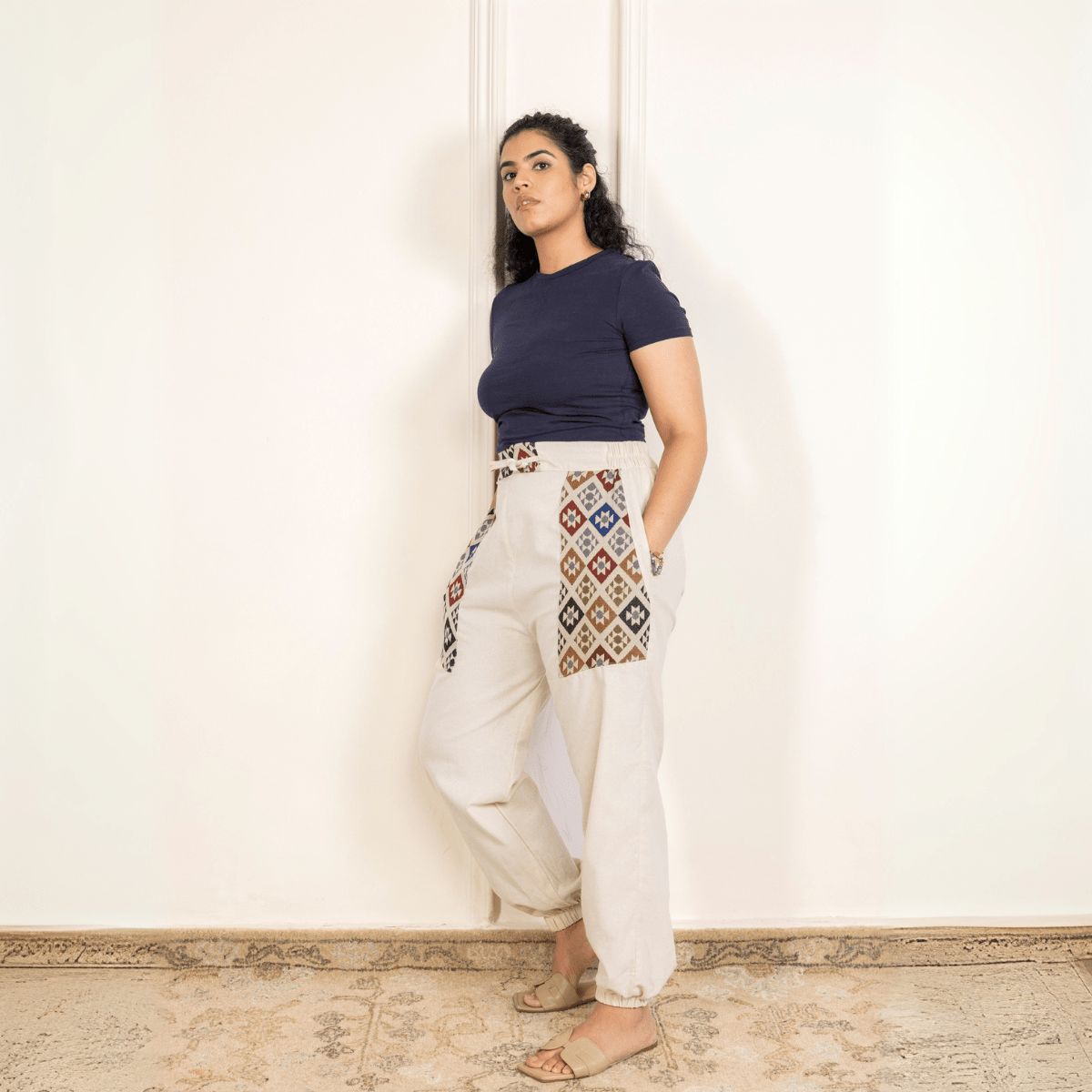 Women's Hopper Joggers | Cream With Pocket Patch | Fits Waist Sizes 30 to 38 Inches | Verified Sustainable by Brown Living™