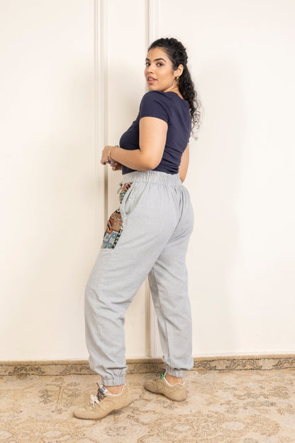 Women's Hopper Joggers | Melange Grey With Pocket Patch| Fits Waist Sizes 30 to 38 Inches | Verified Sustainable by Brown Living™