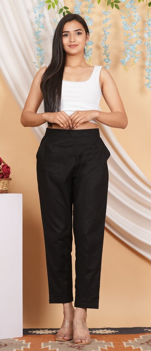 Women’s Linen Cotton Palazzo Pants| Black | Verified Sustainable by Brown Living™