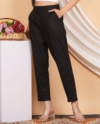 Women’s Linen Cotton Palazzo Pants| Black | Verified Sustainable by Brown Living™