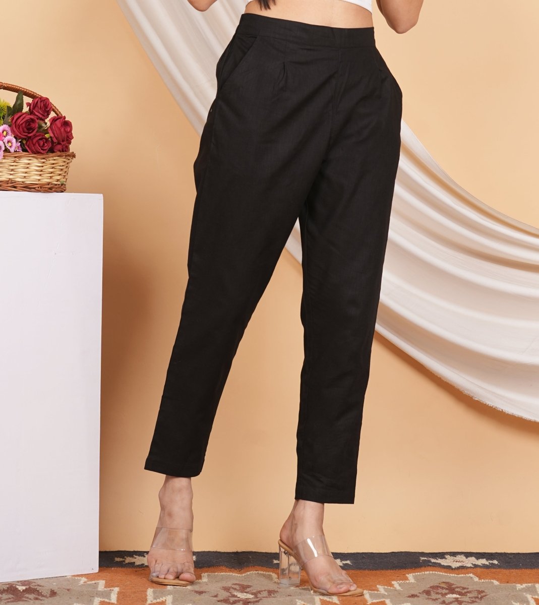 Women’s Linen Cotton Palazzo Pants| Black | Verified Sustainable by Brown Living™