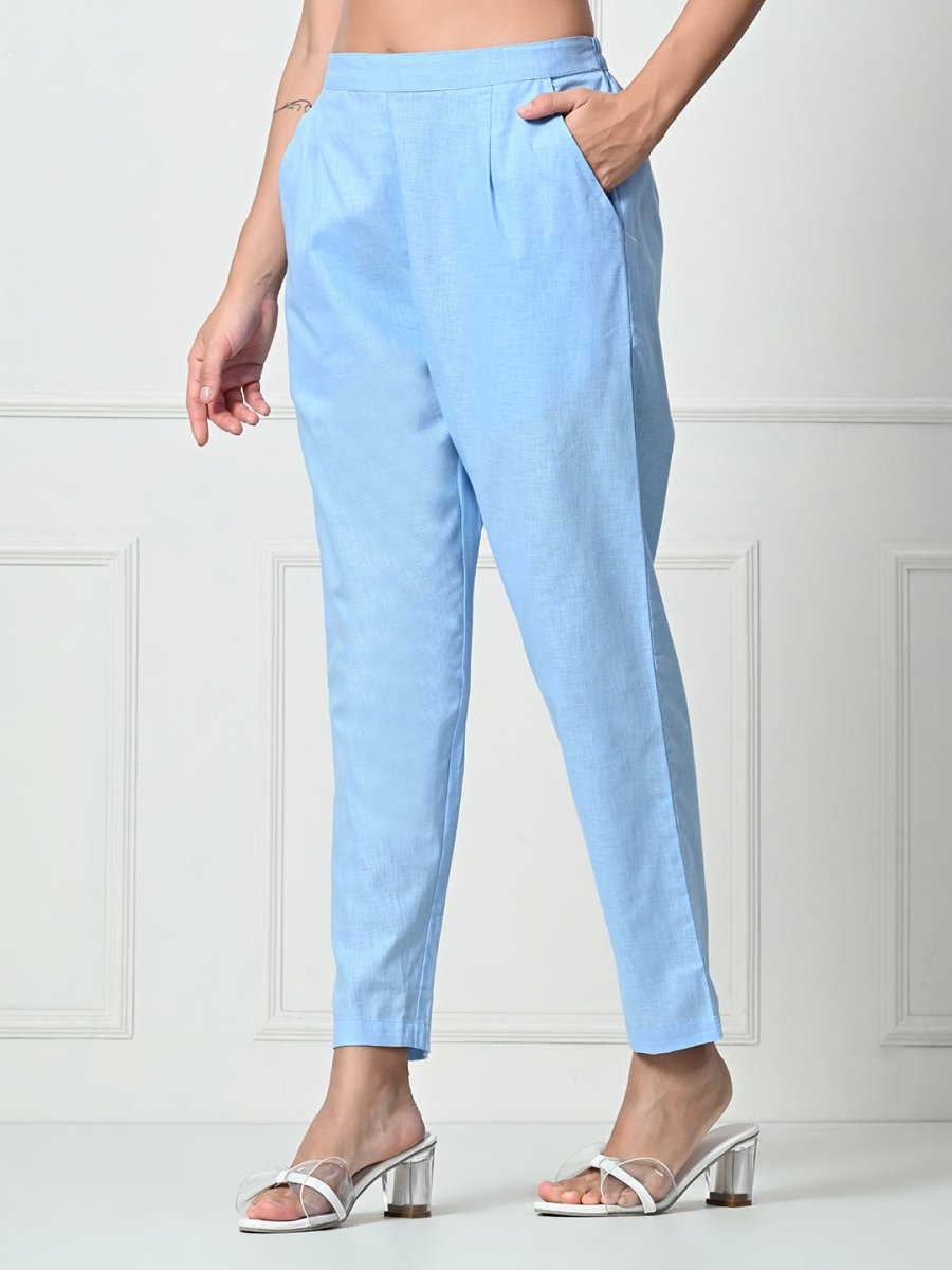 Women’s Linen Cotton Palazzo Pants| Blue | Verified Sustainable by Brown Living™