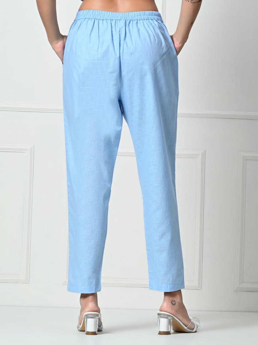 Women’s Linen Cotton Palazzo Pants| Blue | Verified Sustainable by Brown Living™