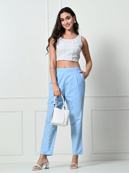 Women’s Linen Cotton Palazzo Pants| Blue | Verified Sustainable by Brown Living™