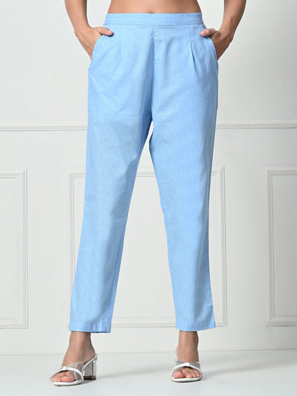 Women’s Linen Cotton Palazzo Pants| Blue | Verified Sustainable by Brown Living™