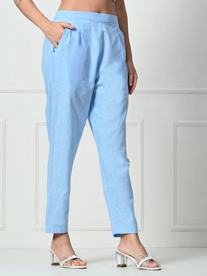 Women’s Linen Cotton Palazzo Pants| Blue | Verified Sustainable by Brown Living™