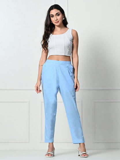 Women’s Linen Cotton Palazzo Pants| Blue | Verified Sustainable by Brown Living™