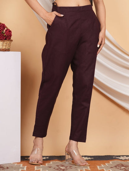 Women’s Linen Cotton Palazzo Pants| Wine Red | Verified Sustainable by Brown Living™