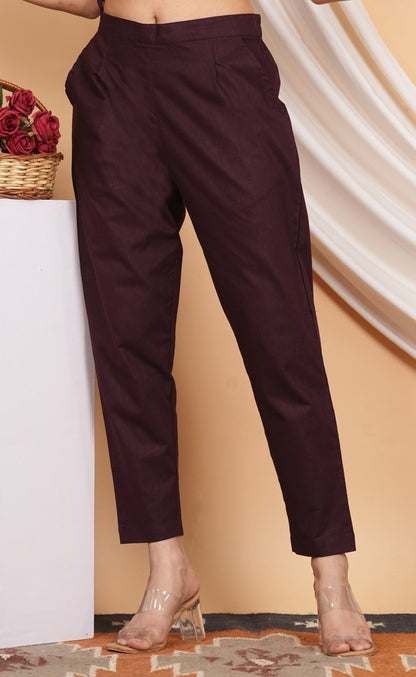 Women’s Linen Cotton Palazzo Pants| Wine Red | Verified Sustainable by Brown Living™