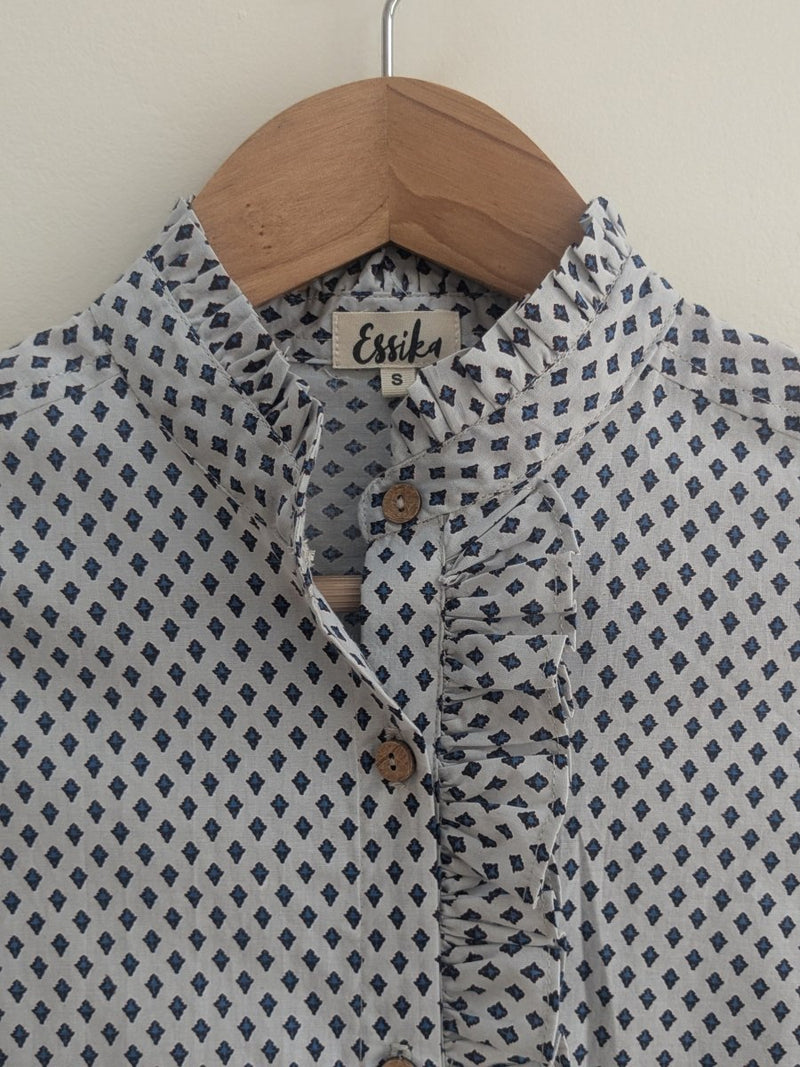 Women's Ruffle Cotton Shirt in Blue Bud | Verified Sustainable by Brown Living™