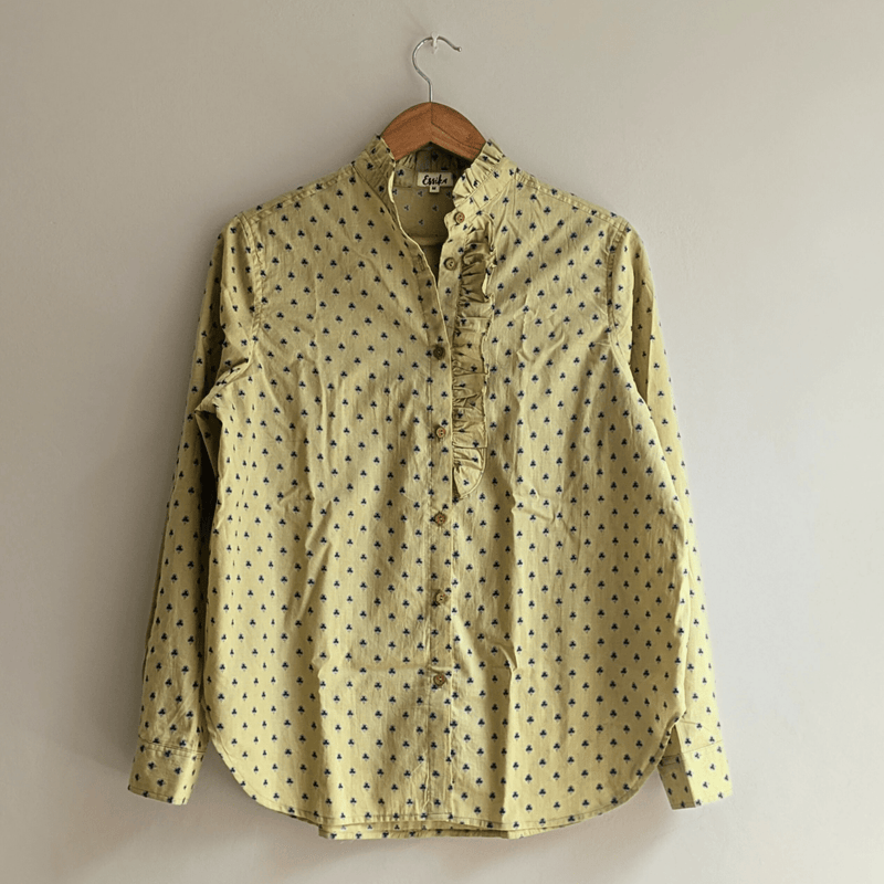 Women's Ruffle Cotton Shirt in Lemon | Verified Sustainable by Brown Living™