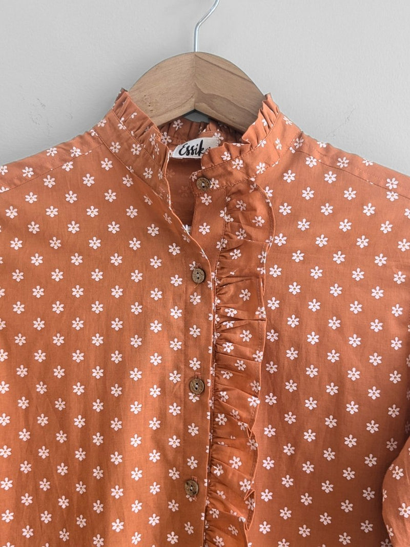 Women's Ruffle Cotton Shirt in Orange | Verified Sustainable by Brown Living™