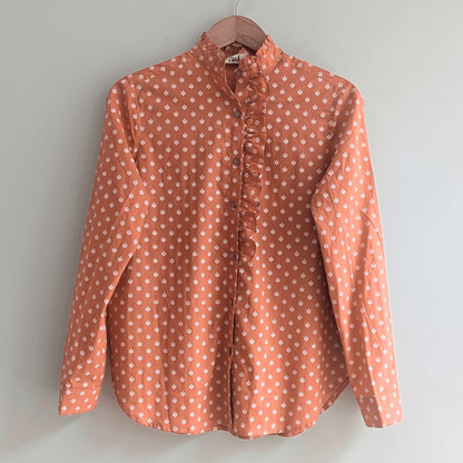 Women's Ruffle Cotton Shirt in Orange | Verified Sustainable by Brown Living™