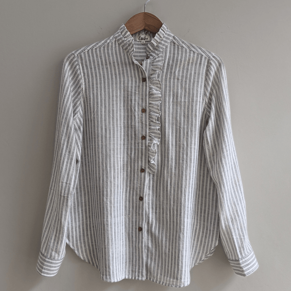 Women's Ruffle Cotton Shirt in Stripes | Verified Sustainable by Brown Living™