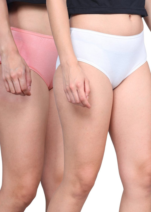 Womens Underwear Midi waist Panties | Peach - White | Pack Of 2 | Verified Sustainable by Brown Living™