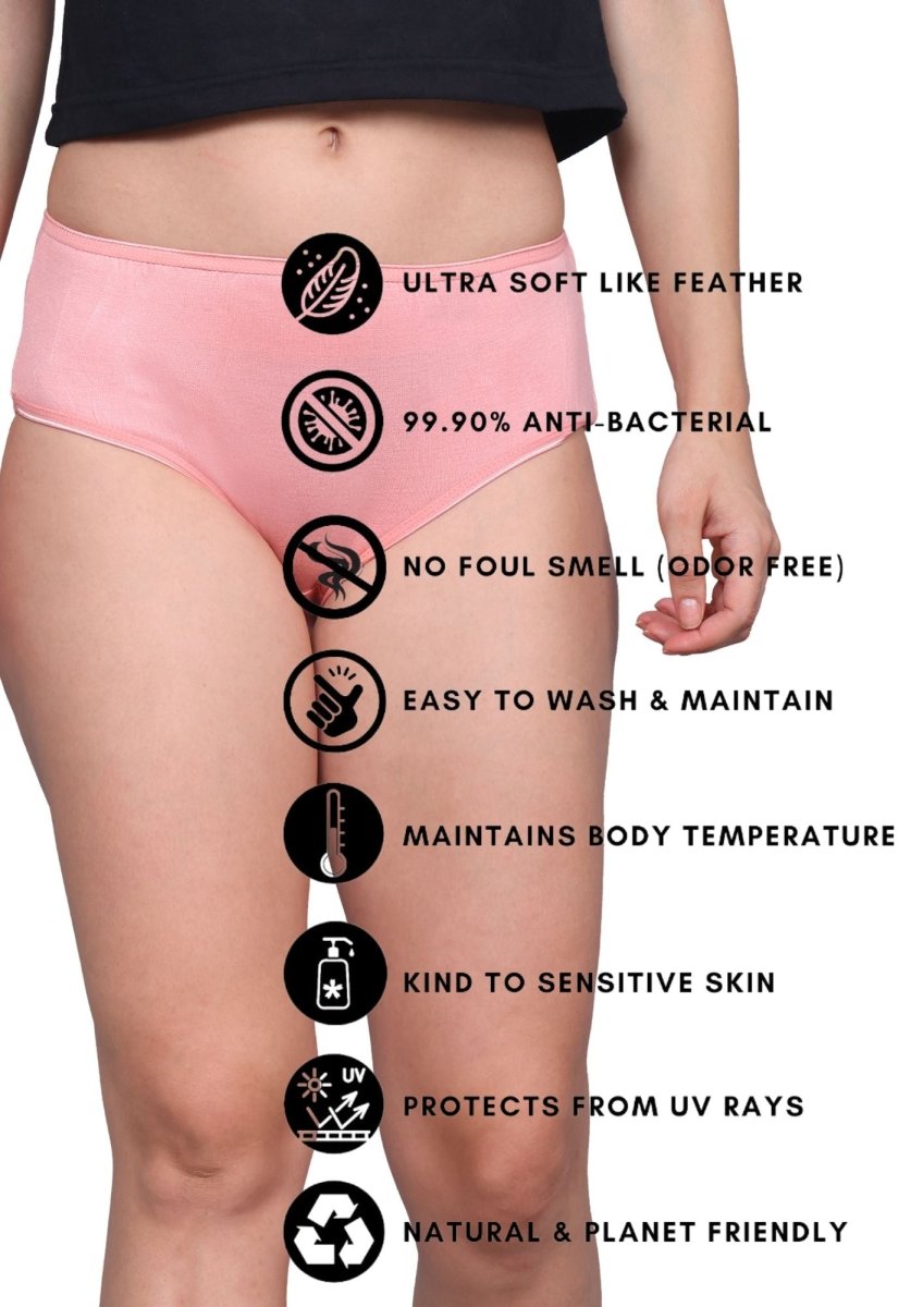 Womens Underwear Midi waist Panties | Peach - White | Pack Of 2 | Verified Sustainable by Brown Living™