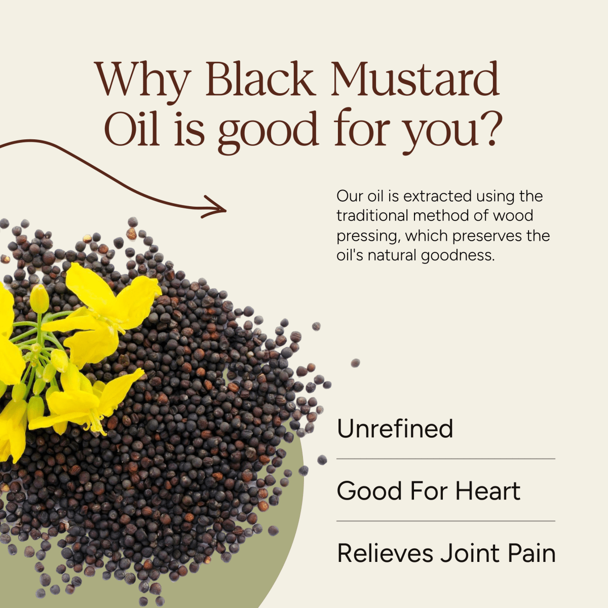 Wood - Pressed Black Mustard Oil | Unrefined | No Additives | Verified Sustainable by Brown Living™