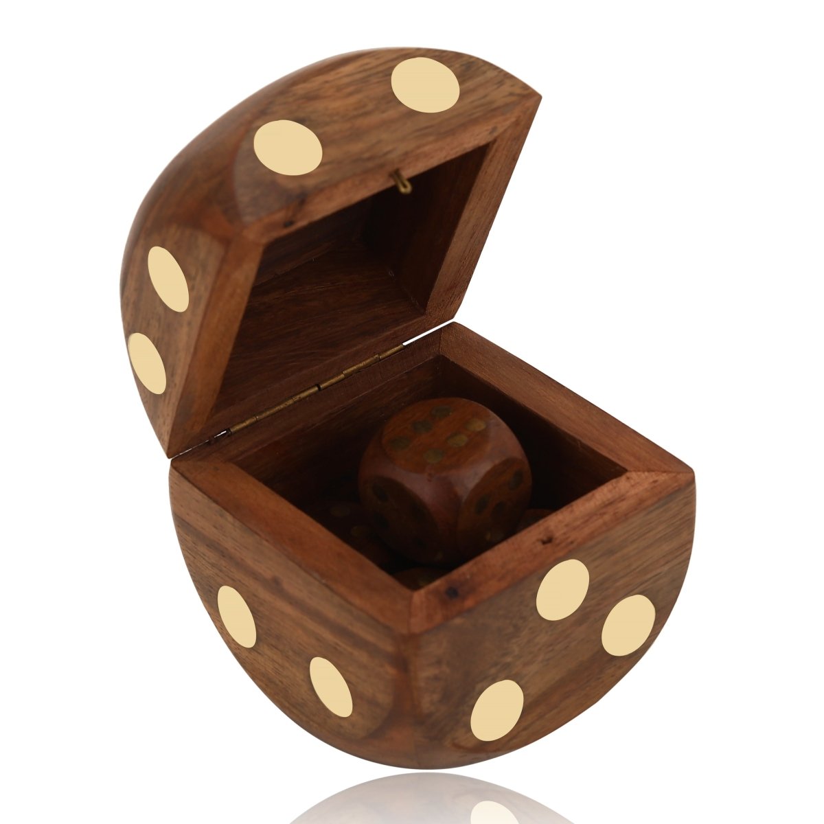 Wooden 5 Dice Box Holder – Brass Inlay Design | Verified Sustainable by Brown Living™