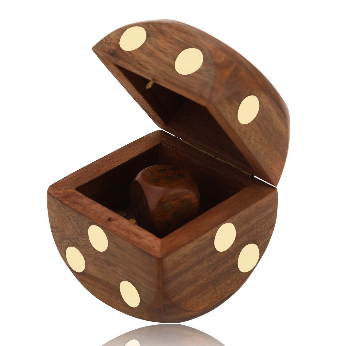 Wooden 5 Dice Box Holder – Brass Inlay Design | Verified Sustainable by Brown Living™