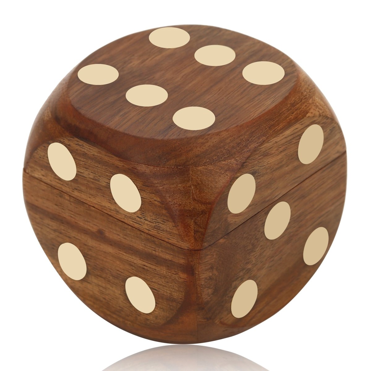 Wooden 5 Dice Box Holder – Brass Inlay Design | Verified Sustainable by Brown Living™