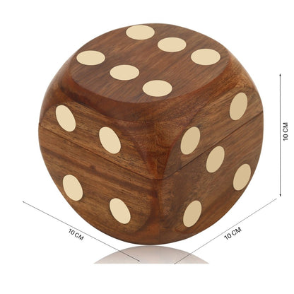 Wooden 5 Dice Box Holder – Brass Inlay Design | Verified Sustainable by Brown Living™