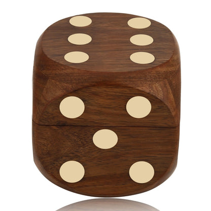 Wooden 5 Dice Box Holder – Brass Inlay Design | Verified Sustainable by Brown Living™