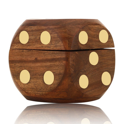 Wooden 5 Dice Box Holder – Brass Inlay Design | Verified Sustainable by Brown Living™