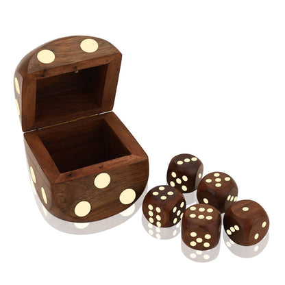 Wooden 5 Dice Box Holder – Brass Inlay Design | Verified Sustainable by Brown Living™