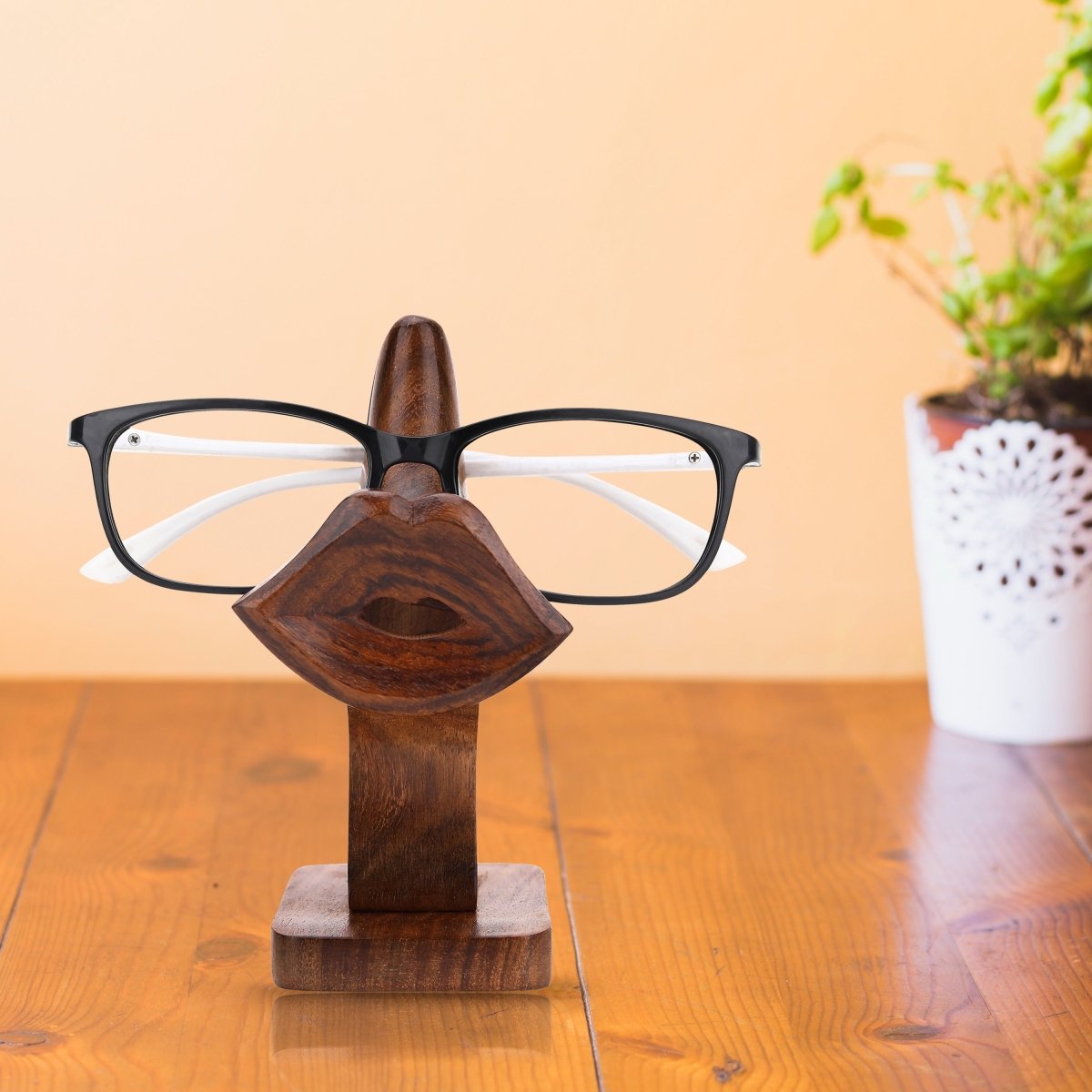 Wooden Decorative Big Lips Eyeglass Holder | Home Decor - 18 cm | Verified Sustainable by Brown Living™