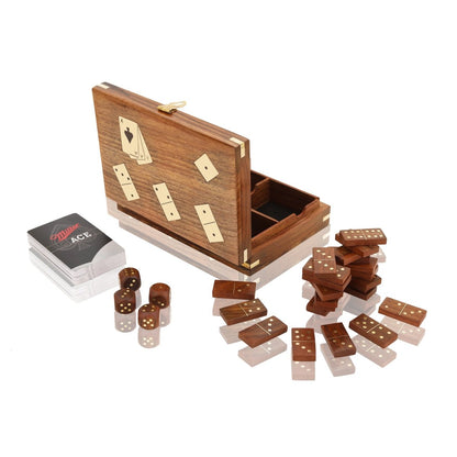 Wooden Domino, Dice & Card Game – 3 - in - 1 Set | Verified Sustainable by Brown Living™