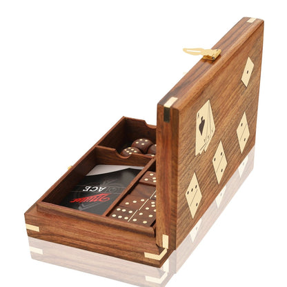 Wooden Domino, Dice & Card Game – 3 - in - 1 Set | Verified Sustainable by Brown Living™