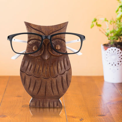 Wooden Owl Eyeglass Display Stand – Desk Organizer | Verified Sustainable by Brown Living™