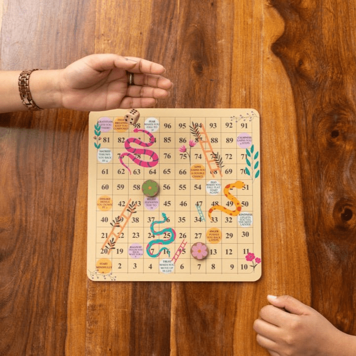 Wooden Snakes & Ladders Game | Verified Sustainable by Brown Living™