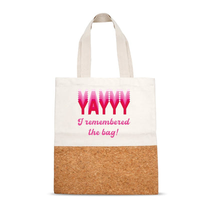Yayyy Cork And Canvas Tote Bag – Tote Bag by The Cork Studio available on Brown Living™. . SKU: TCS - 36. Img 1.