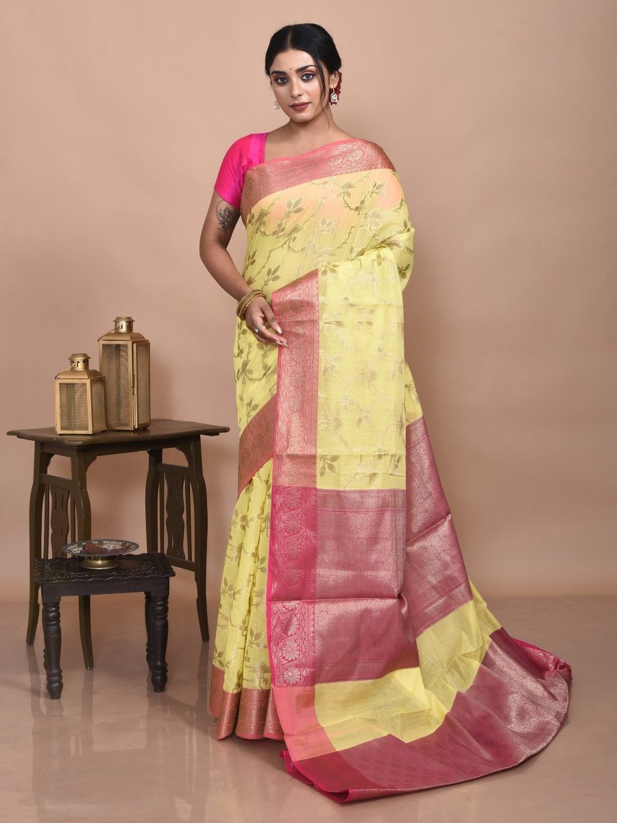 Yellow Banaras Cotton Saree | Verified Sustainable by Brown Living™