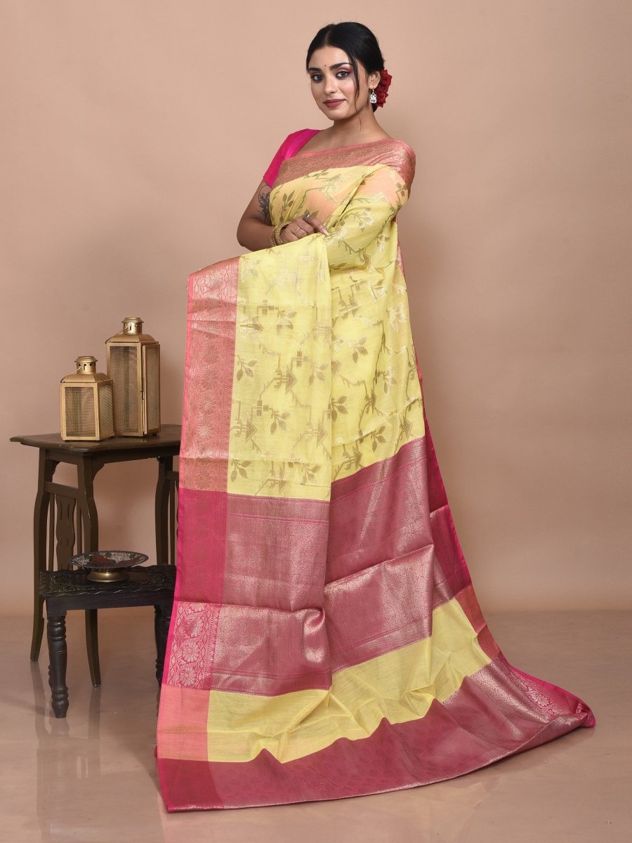 Yellow Banaras Cotton Saree | Verified Sustainable by Brown Living™