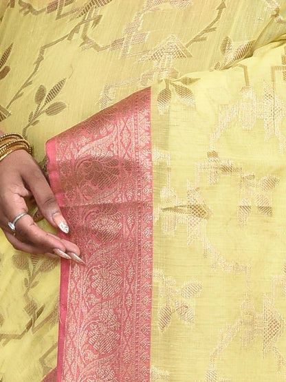 Yellow Banaras Cotton Saree | Verified Sustainable by Brown Living™